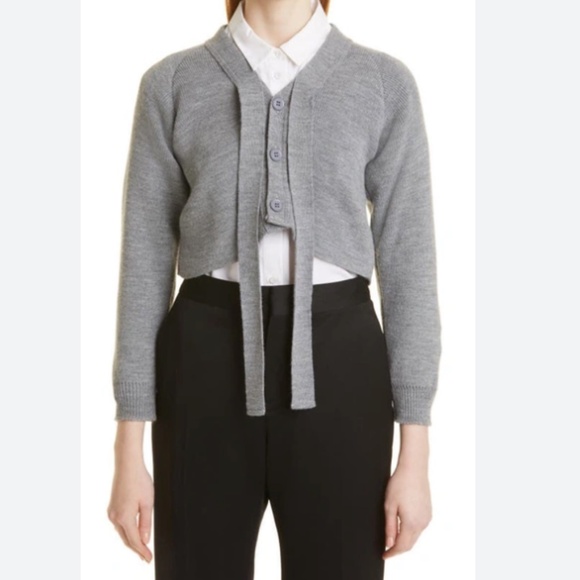 COMME DES GARCONS GIRL Grey Lochaven Of Scotland Edition Bow Cropped Cardigan - Picture 3 of 3
